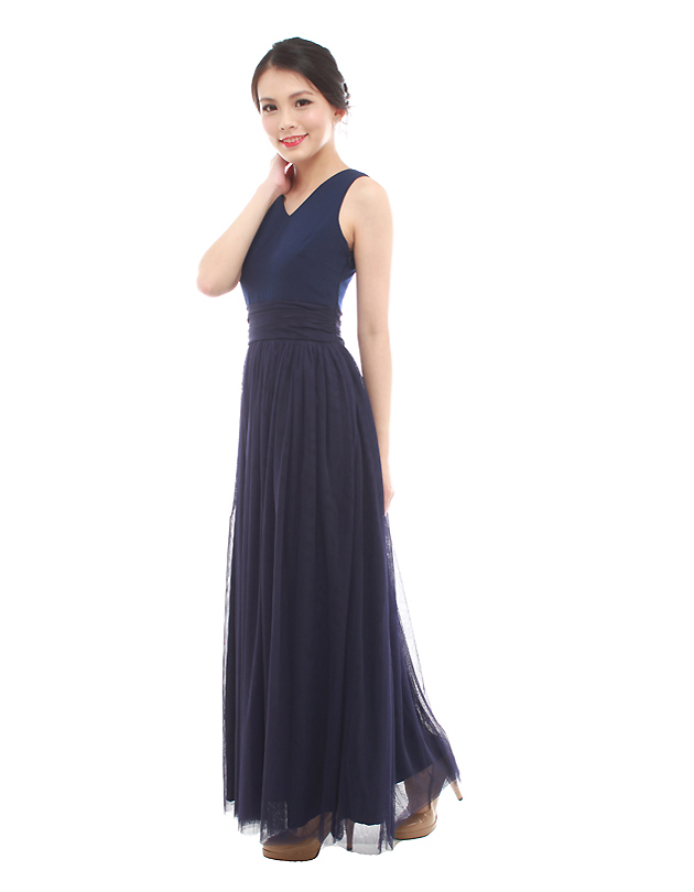 Vera Maxi Tulle Dress in Midnight Blue